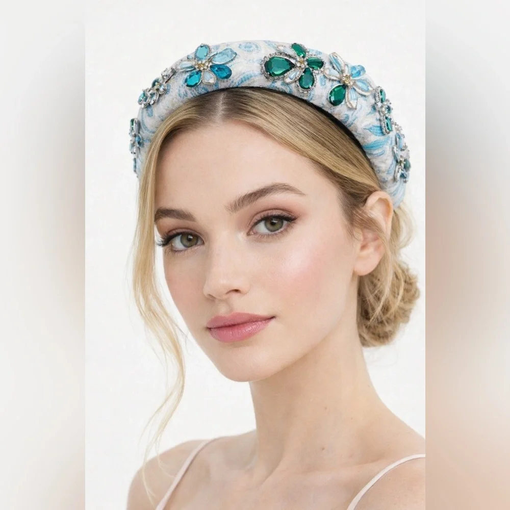 Baroque Rhinestone Flower Padded Headband